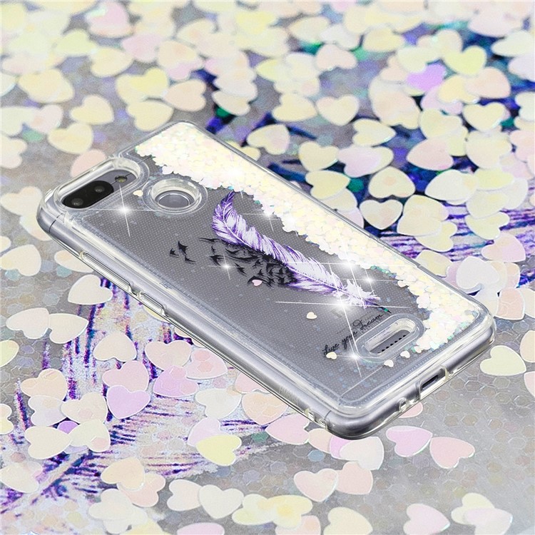 Dynamic Glitter Powder Sequins Patterned TPU Casing for Xiaomi Redmi 6/6A - Purple Feather-5