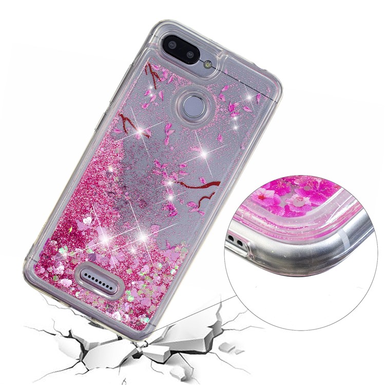 Lentejuelas De Polvo Con Brillo Dinámico Con Diseño De Cubierta De TPU Para Xiaomi Redmi 6 (cámara Dual: 12MP + 5MP) - Flor Rosa-3