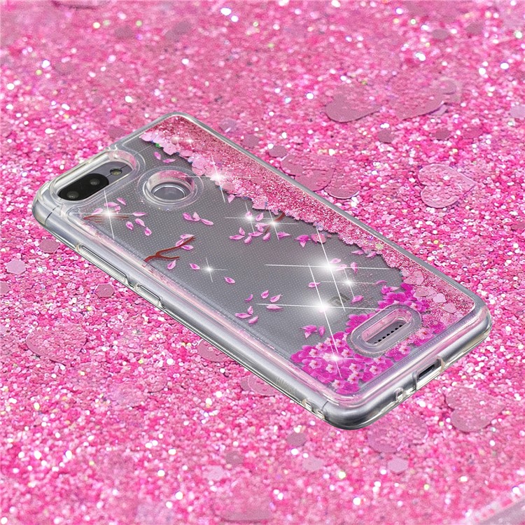 Lentejuelas De Polvo Con Brillo Dinámico Con Diseño De Cubierta De TPU Para Xiaomi Redmi 6 (cámara Dual: 12MP + 5MP) - Flor Rosa-5