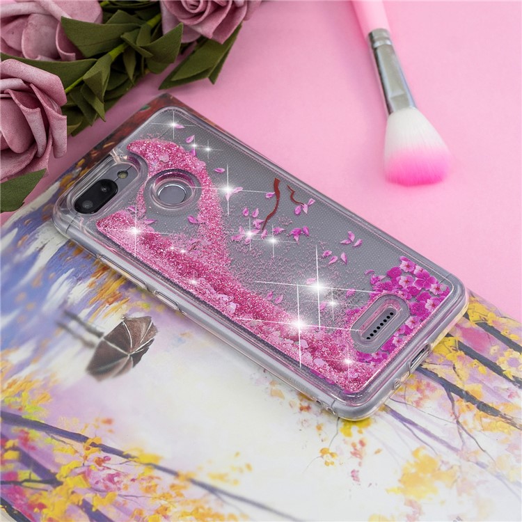Lentejuelas De Polvo Con Brillo Dinámico Con Diseño De Cubierta De TPU Para Xiaomi Redmi 6 (cámara Dual: 12MP + 5MP) - Flor Rosa-8