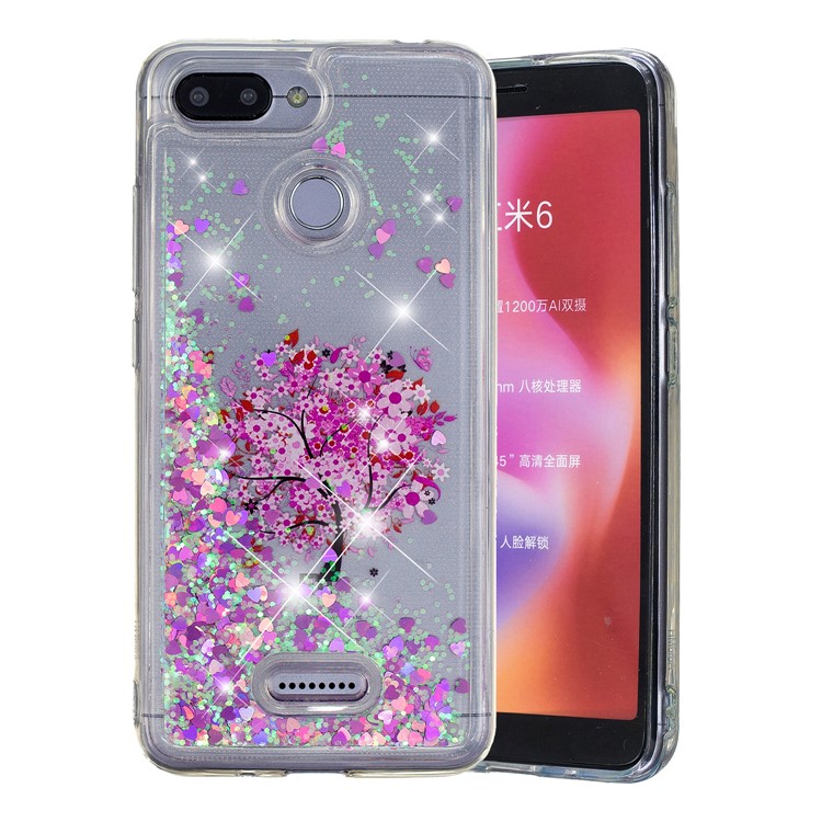 Lentejuelas De Polvo Con Brillo Dinámico Con Diseño De Cubierta De TPU Para Xiaomi Redmi 6 (cámara Dual: 12MP + 5MP) - Flor Rosa-9