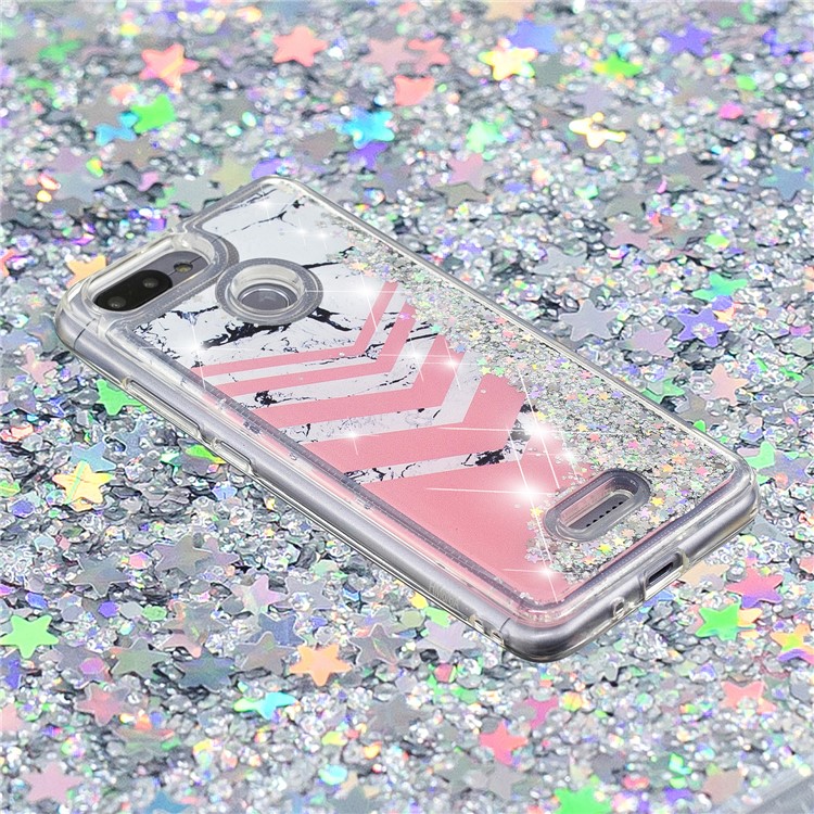 Lentejuelas De Polvo De Brillo Dinámico Modeladas Con Carcasa De TPU Para Xiaomi Redmi 6 (cámara Dual: 12MP + 5MP) - Patrón De Mármol Y Rayas De Color Rosa-5