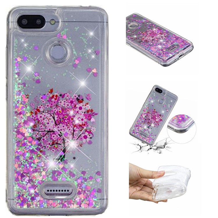 Coque En TPU À Motif De Paillettes De Poudre Dynamique À Motifs Pour Xiaomi Redmi 6 (double Caméra: 12MP + 5MP) - Arbre Fleuri-1