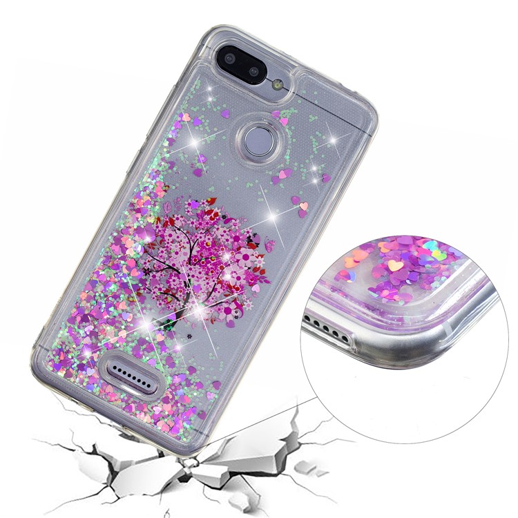 Coque En TPU À Motif De Paillettes De Poudre Dynamique À Motifs Pour Xiaomi Redmi 6 (double Caméra: 12MP + 5MP) - Arbre Fleuri-2