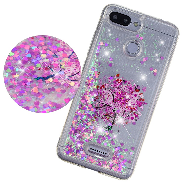 Coque En TPU À Motif De Paillettes De Poudre Dynamique À Motifs Pour Xiaomi Redmi 6 (double Caméra: 12MP + 5MP) - Arbre Fleuri-3