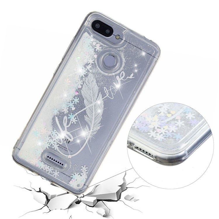Dynamic Glitter Powder Sequins Patterned TPU Phone Case for Xiaomi Redmi 6 (Dual Camera: 12MP+5MP) - White Feather-3