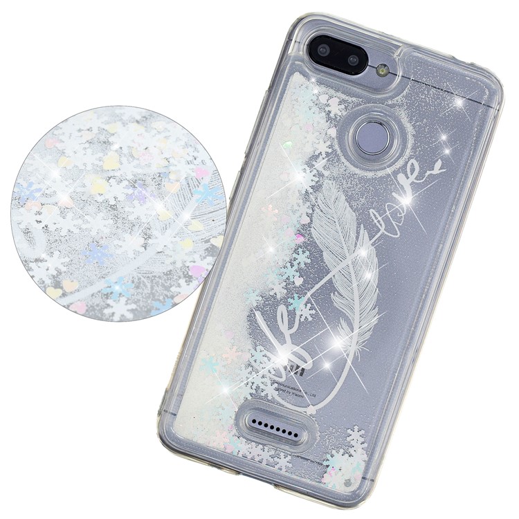 Dynamic Glitter Powder Sequins Patterned TPU Phone Case for Xiaomi Redmi 6 (Dual Camera: 12MP+5MP) - White Feather-4