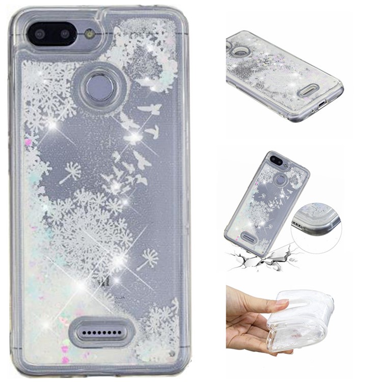 Dynamic Glitter Powder Sequins Patterned TPU Accessory Case for Xiaomi Redmi 6 (Dual Camera: 12MP+5MP) - White Birds-1