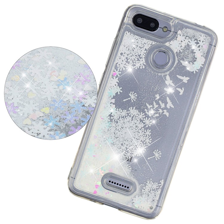 Dynamic Glitter Powder Sequins Patterned TPU Accessory Case for Xiaomi Redmi 6 (Dual Camera: 12MP+5MP) - White Birds-4