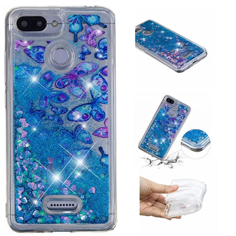 Dynamic Glitter Powder Sequins Patterned TPU Accessory Casing for Xiaomi Redmi 6 (Dual Camera: 12MP+5MP) - Blue Butterfly-1