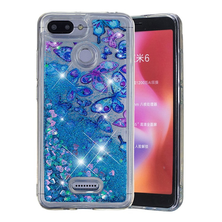 Dynamic Glitter Powder Sequins Patterned TPU Accessory Casing for Xiaomi Redmi 6 (Dual Camera: 12MP+5MP) - Blue Butterfly-2
