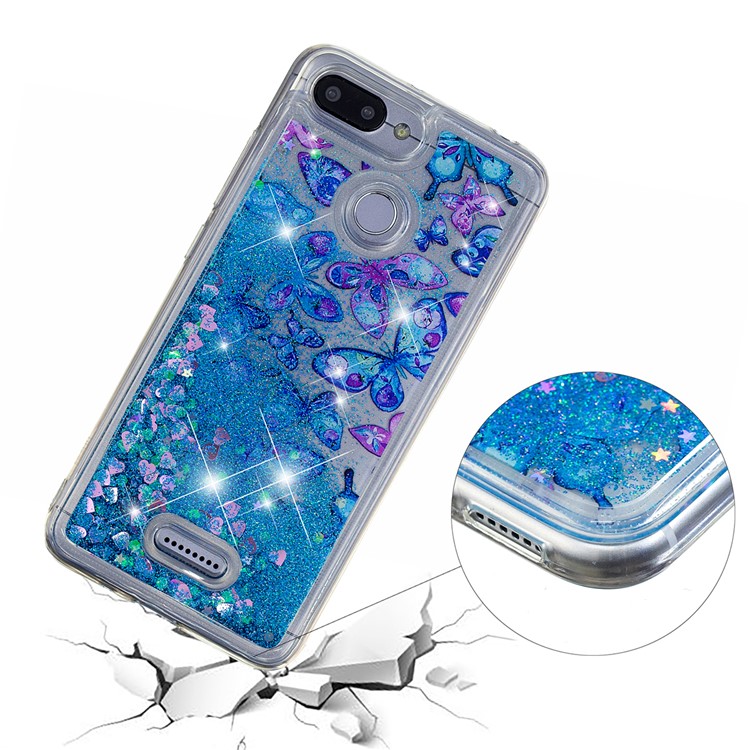 Dynamic Glitter Powder Sequins Patterned TPU Accessory Casing for Xiaomi Redmi 6 (Dual Camera: 12MP+5MP) - Blue Butterfly-3