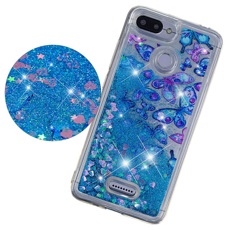 Dynamic Glitter Powder Sequins Patterned TPU Accessory Casing for Xiaomi Redmi 6 (Dual Camera: 12MP+5MP) - Blue Butterfly-4