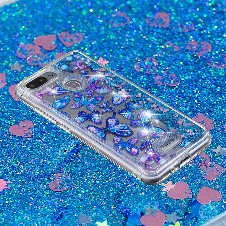 Dynamic Glitter Powder Sequins Patterned TPU Accessory Casing for Xiaomi Redmi 6 (Dual Camera: 12MP+5MP) - Blue Butterfly-5