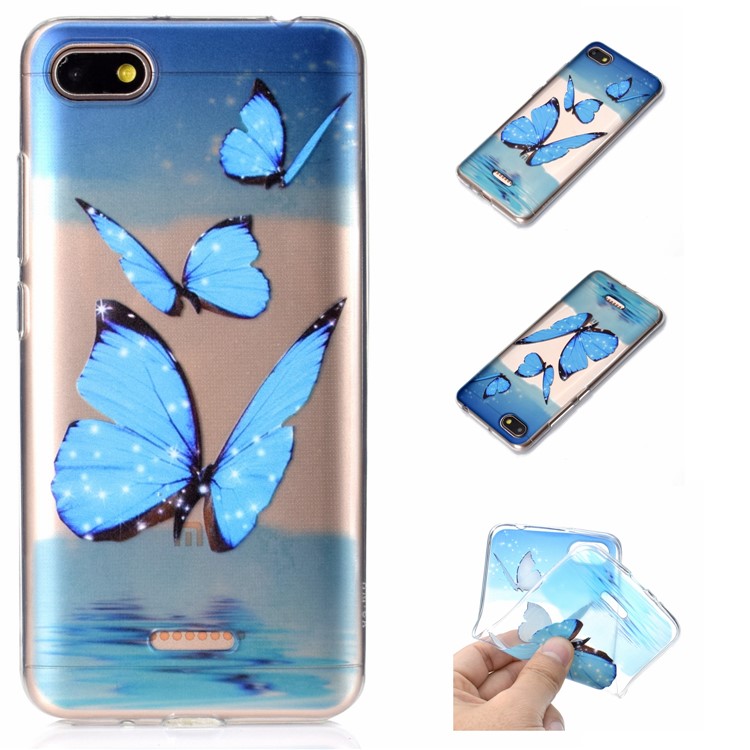 Pattern Printing Embossed TPU Back Case for Xiaomi Redmi 6A - Blue Butterfly-1