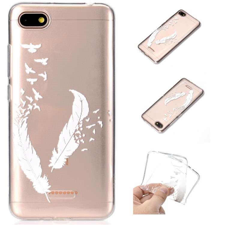 Pattern Printing Embossed TPU Gel Case for Xiaomi Redmi 6A - White Quill Pen-1