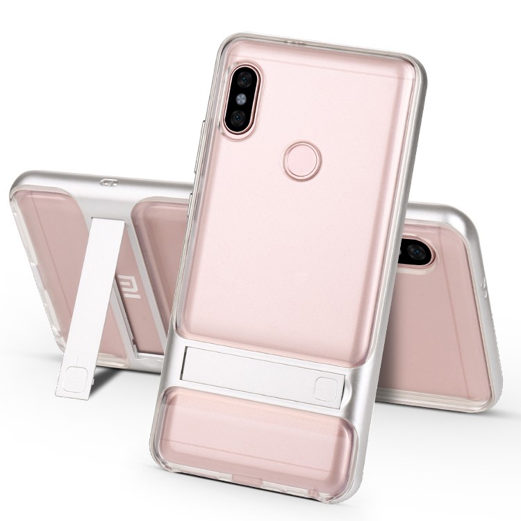 ELEGANCE TPU Plastic Hybrid Phone Cover with Kickstand for Xiaomi Redmi Note 5 Pro (Dual Camera) / Redmi Note 5 (China) - Silver-1