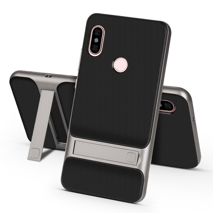 ELEGANCE Netting Pattern TPU + PC Bracket Shell for Xiaomi Redmi Note 5 Pro (Dual Camera) / Redmi Note 5 (China) - Grey-1