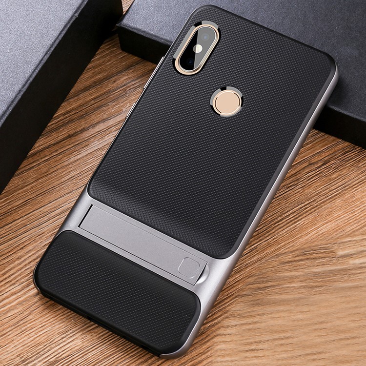 ELEGANCE Netting Pattern TPU + PC Bracket Shell for Xiaomi Redmi Note 5 Pro (Dual Camera) / Redmi Note 5 (China) - Grey-2