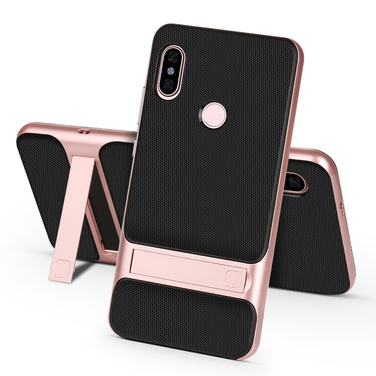 ELEGANCE Netting Pattern TPU + PC Bracket Mobile Cover for Xiaomi Redmi Note 5 Pro (Dual Camera) / Redmi Note 5 (China) - Rose Gold-1