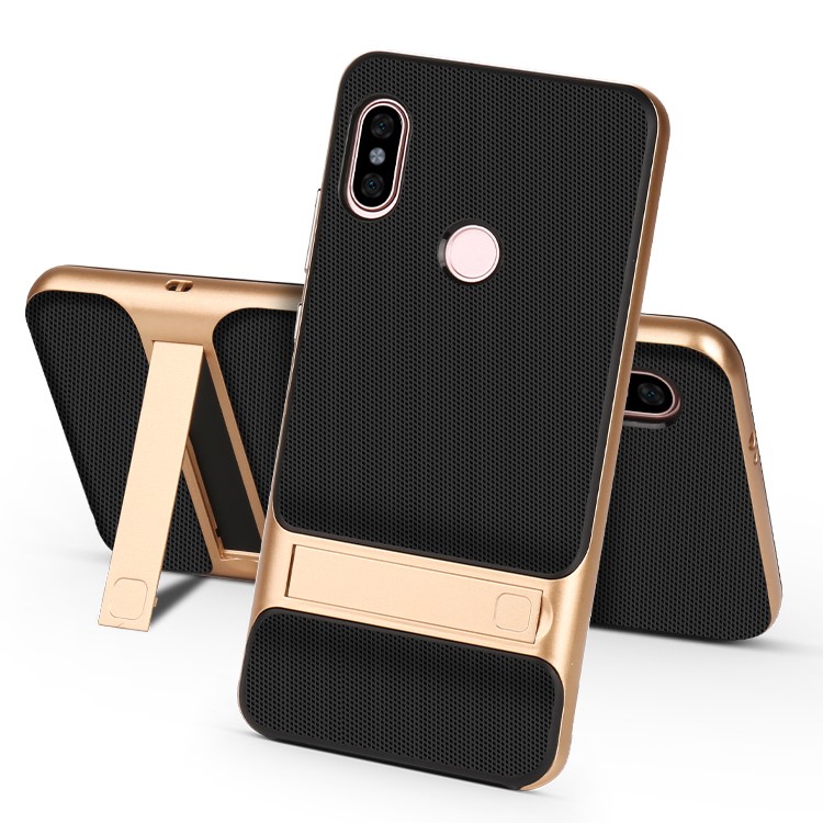ELEGANCE Netting Pattern TPU + PC Bracket Protection Shell for Xiaomi Redmi Note 5 Pro (Dual Camera) / Redmi Note 5 (China) - Gold-1
