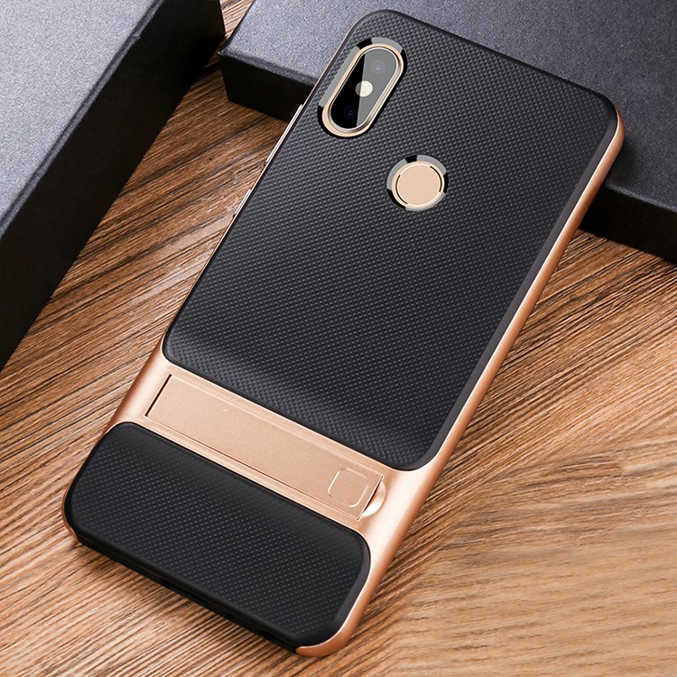 ELEGANCE Netting Pattern TPU + PC Bracket Protection Shell for Xiaomi Redmi Note 5 Pro (Dual Camera) / Redmi Note 5 (China) - Gold-2