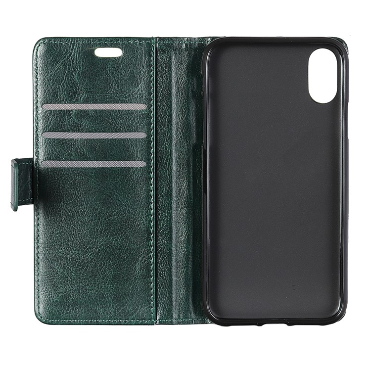 Rivet Decorated Crazy Horse Leather Wallet Shell Case for Xiaomi Mi 8 Pro - Blackish Green-4