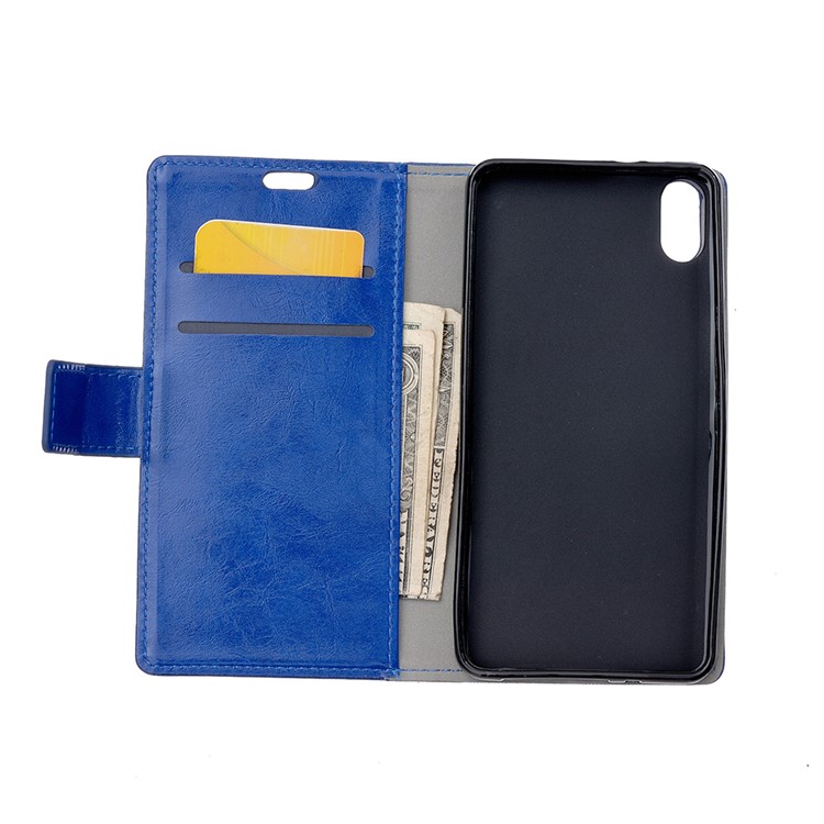 Crazy Horse Texture Wallet Leather Protector Cover for Xiaomi Mi 8 Pro - Blue-4