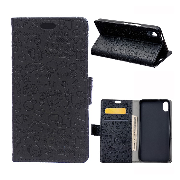 Cartoon Graffiti Wallet Leather Stand Phone Case for Xiaomi Mi 8 Pro - Black-1