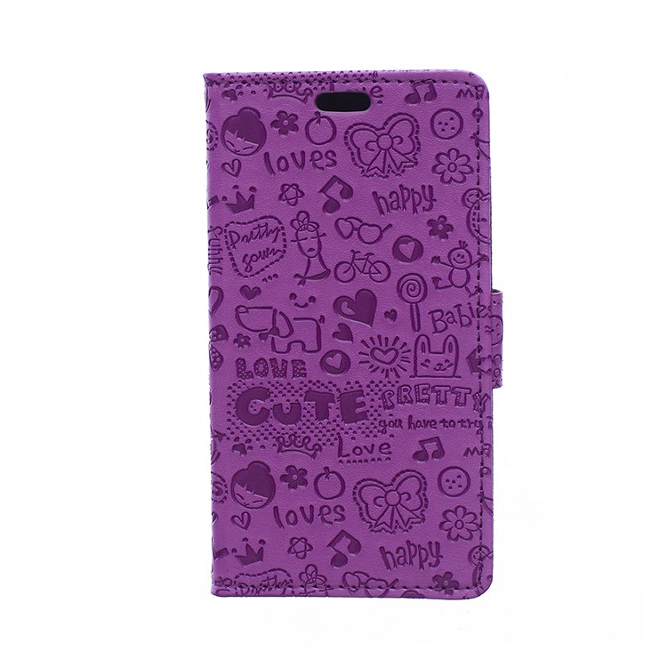 Cartoon Graffiti Wallet Leather Magnetic Cover Protector for Xiaomi Mi 8 Pro - Purple-1