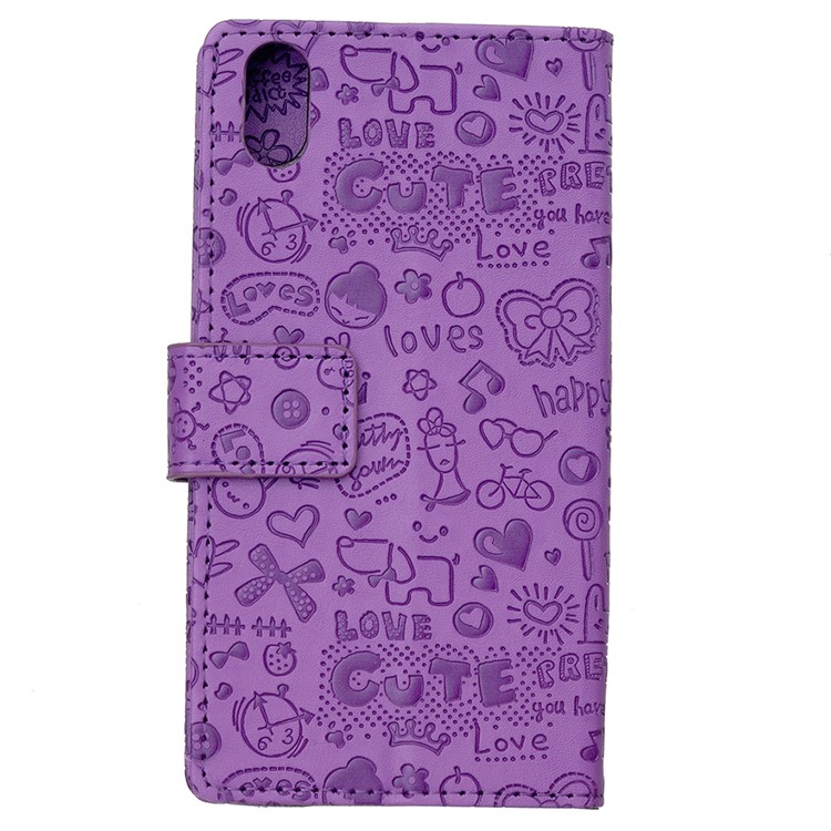 Cartoon Graffiti Wallet Leather Magnetic Cover Protector for Xiaomi Mi 8 Pro - Purple-2