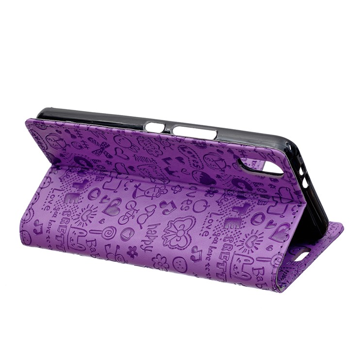 Cartoon Graffiti Wallet Leather Magnetic Cover Protector for Xiaomi Mi 8 Pro - Purple-3