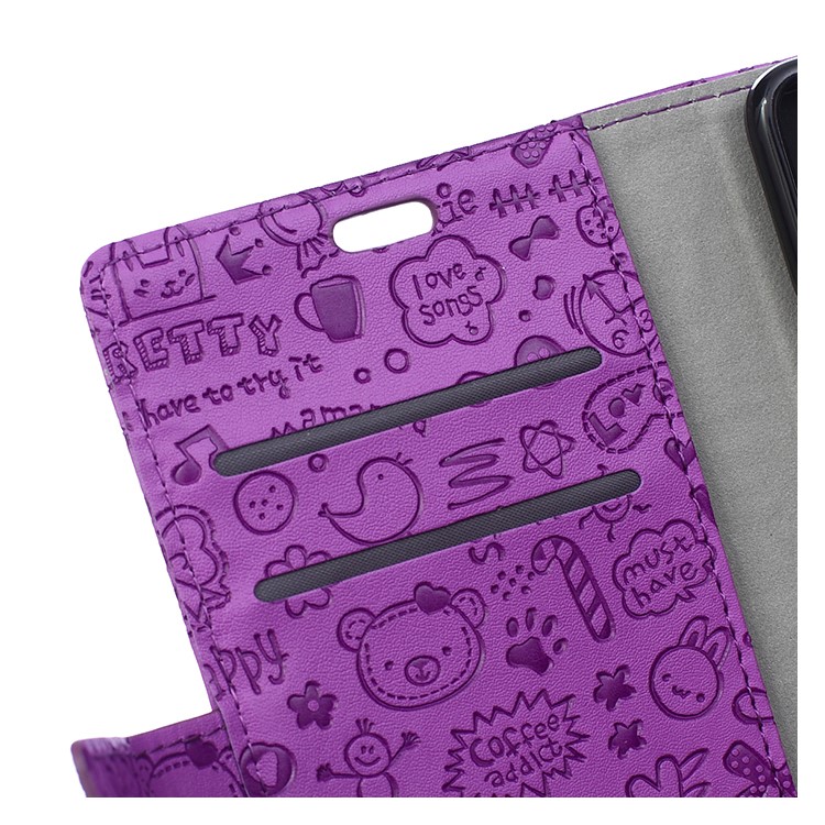 Cartoon Graffiti Wallet Leather Magnetic Cover Protector for Xiaomi Mi 8 Pro - Purple-5