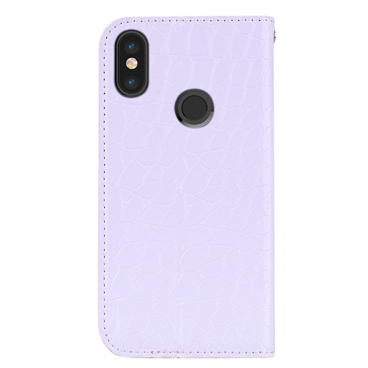 Crocodile Texture Glittery Sequins Splicing PU Leather Auto-absorbed Case Cover for Xiaomi Redmi Note 6 Pro - White-3