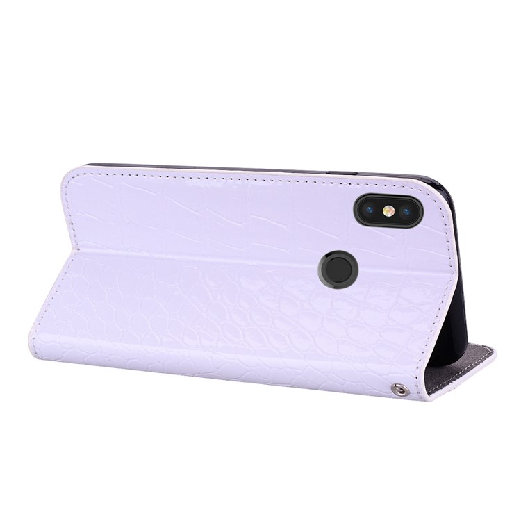 Crocodile Texture Glittery Sequins Splicing PU Leather Auto-absorbed Case Cover for Xiaomi Redmi Note 6 Pro - White-7