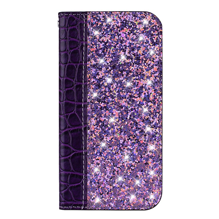 Crocodile Texture Glittery Sequins Splicing PU Leather Auto-absorbed Cover Case Shell for Xiaomi Redmi Note 6 Pro - Dark Purple-3