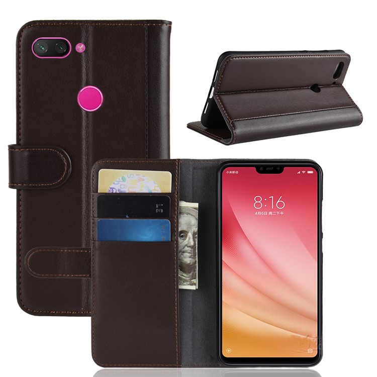 Split Leather Protection Cover Shell with Stand Wallet for Xiaomi Mi 8 Lite / Mi 8 Youth (Mi 8X) - Brown-1