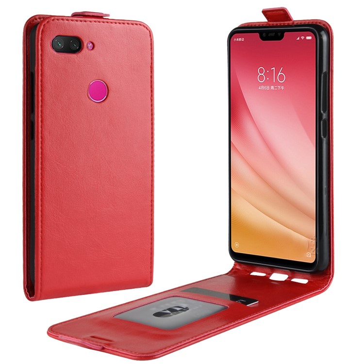 Crazy Horse Vertical Leather Card Holder Shell Case for Xiaomi Mi 8 Lite / Mi 8 Youth (Mi 8X) - Red-1