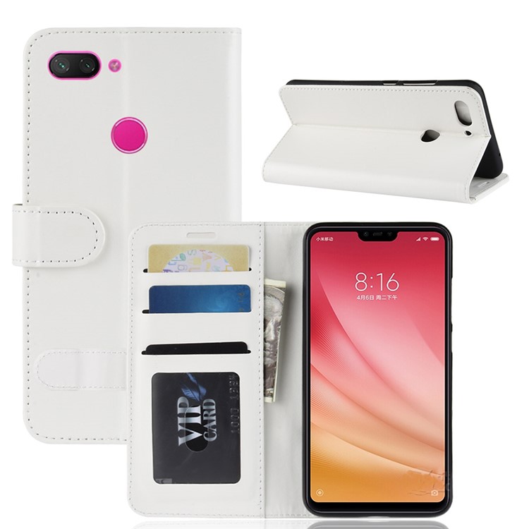 Crazy Horse Wallet Stand Leather Mobile Cover for Xiaomi Mi 8 Lite/Mi 8 Youth (Mi 8X) - White-2