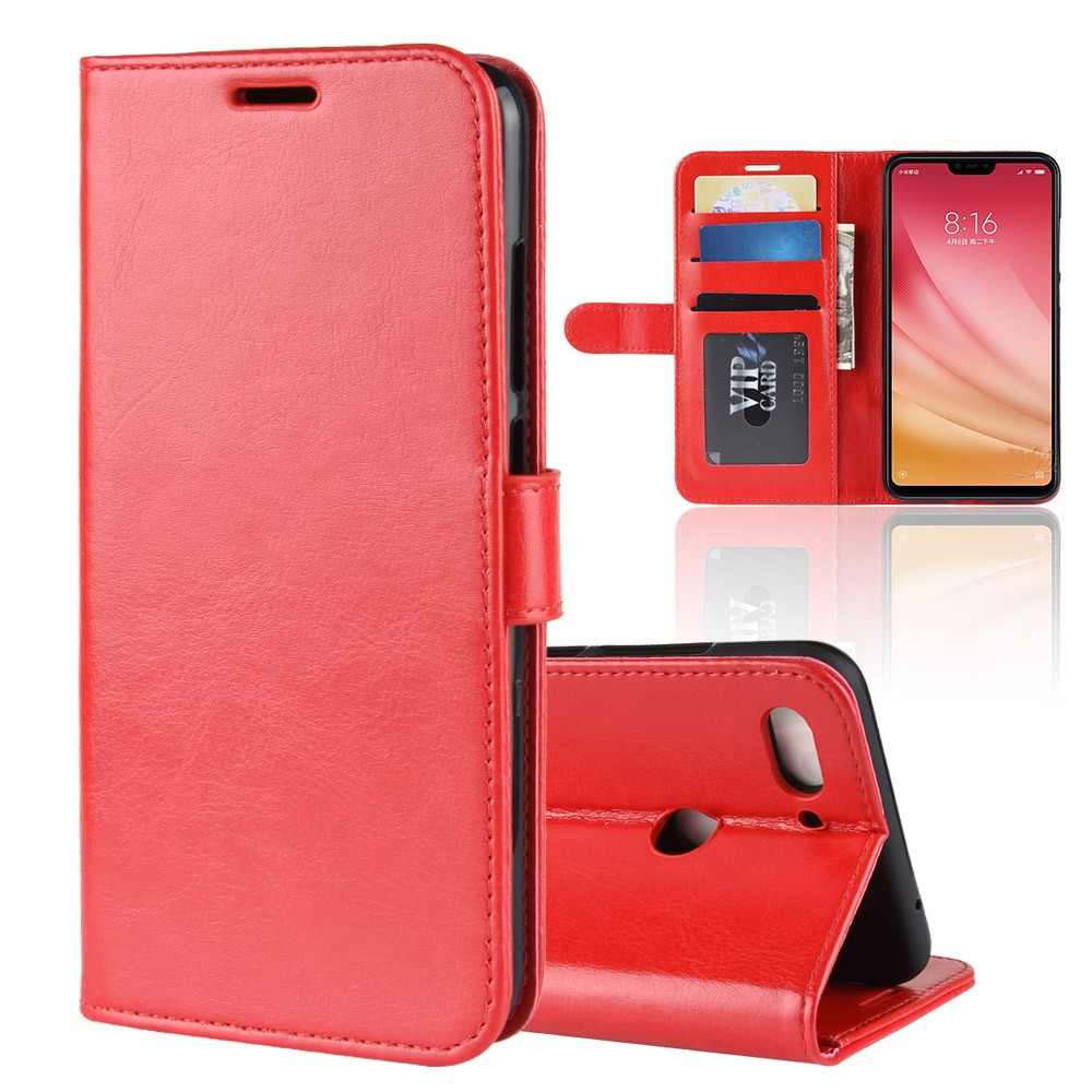 Crazy Horse Wallet Stand Leather Cover Case for Xiaomi Mi 8 Lite/Mi 8 Youth (Mi 8X) - Red-1