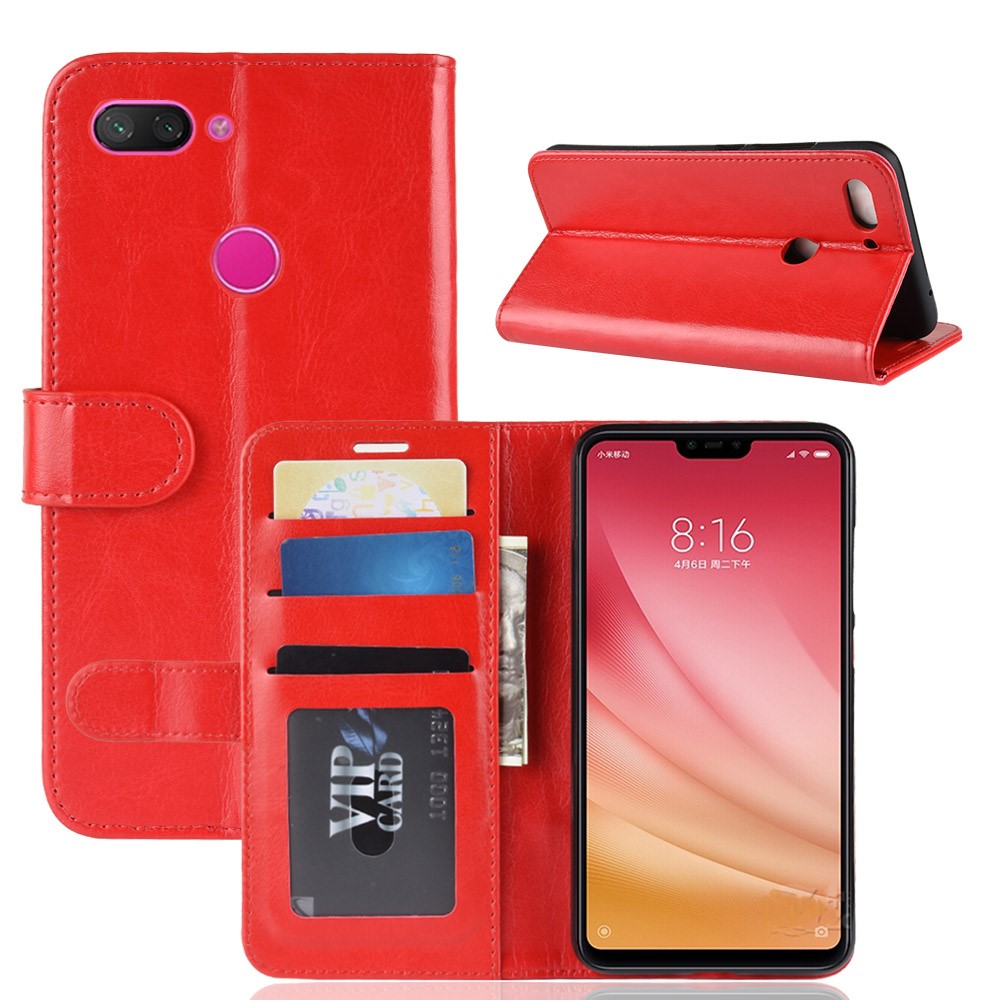 Crazy Horse Wallet Stand Leather Cover Case for Xiaomi Mi 8 Lite/Mi 8 Youth (Mi 8X) - Red-2