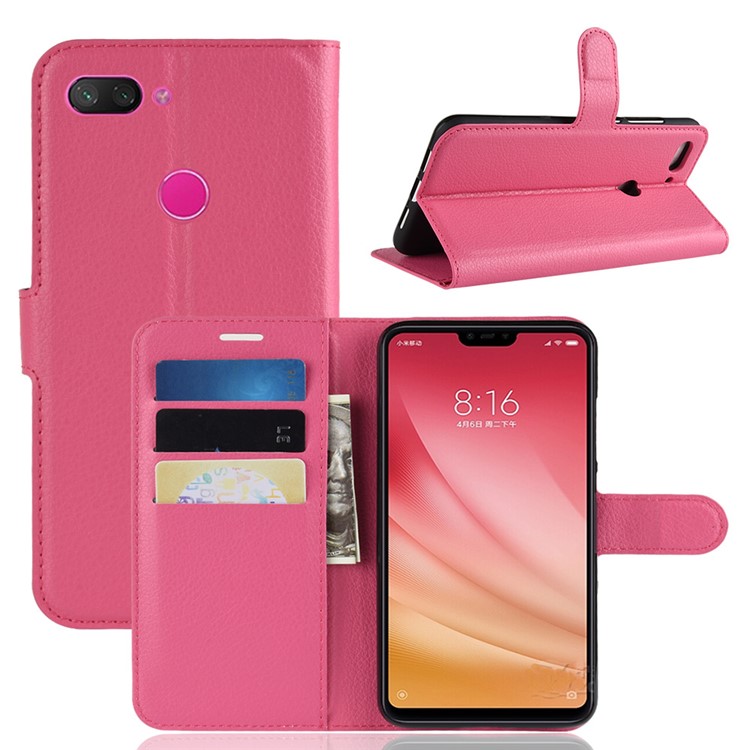 Litchi Texture Wallet Leather Flip Phone Case for Xiaomi Mi 8 Lite / Mi 8 Youth (Mi 8X) - Rose-1