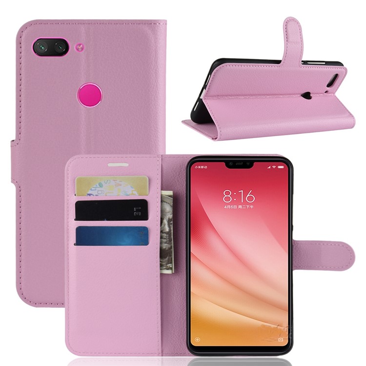Litchi Texture Wallet Leather Stand Shell Case for Xiaomi Mi 8 Lite / Mi 8 Youth (Mi 8X) - Pink-1