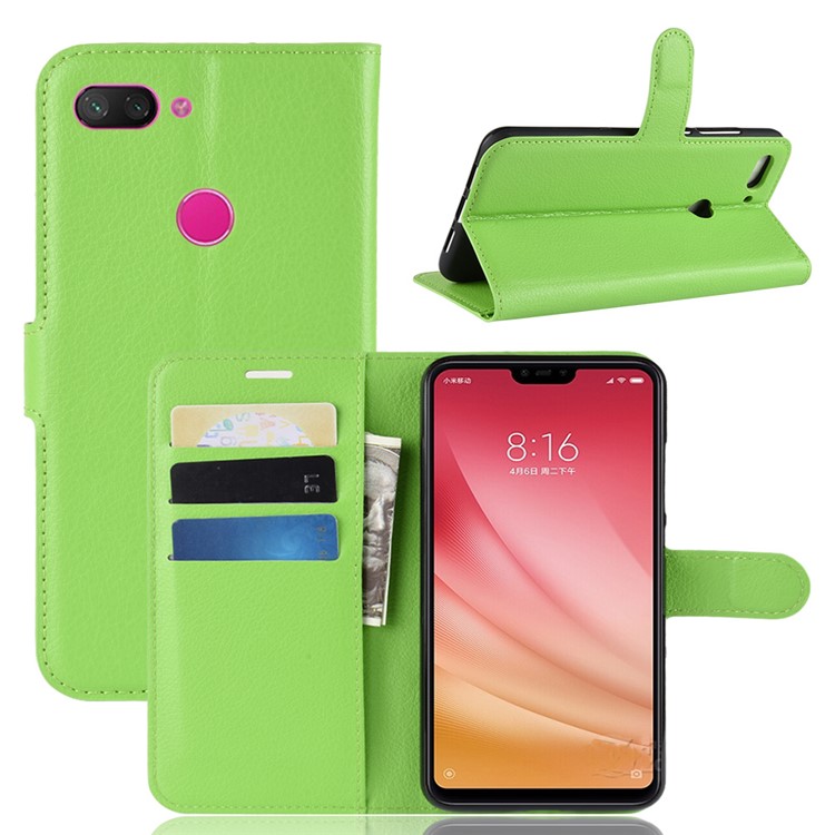 Litchi Texture Flip Leather Protective Shell for Xiaomi Mi 8 Lite / Mi 8 Youth (Mi 8X) - Green-1
