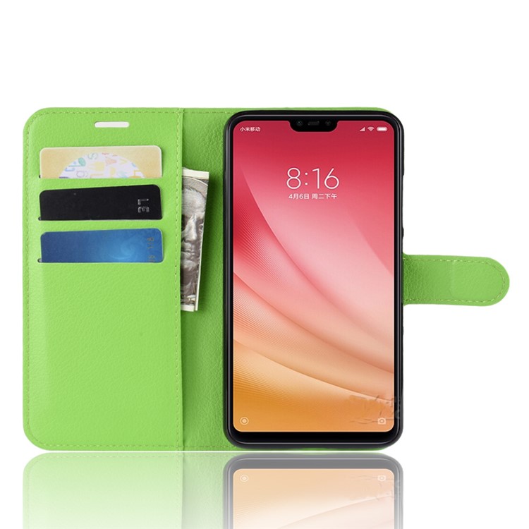 Litchi Texture Flip Leather Protective Shell for Xiaomi Mi 8 Lite / Mi 8 Youth (Mi 8X) - Green-5