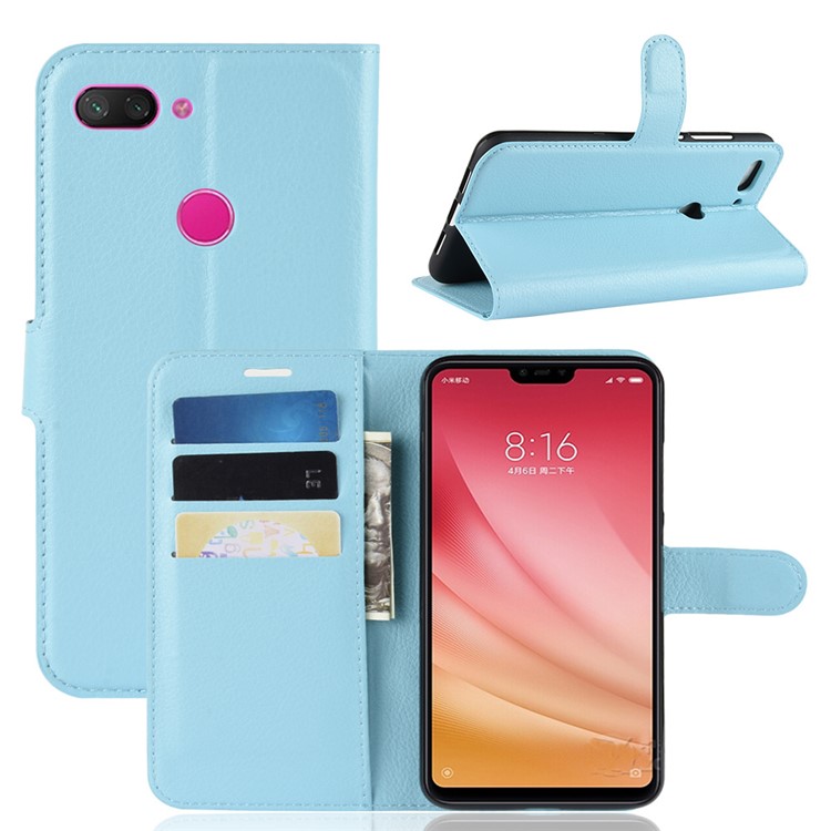 Litchi Texture Wallet Leather Magnetic Case for Xiaomi Mi 8 Lite / Mi 8 Youth (Mi 8X) - Blue-1