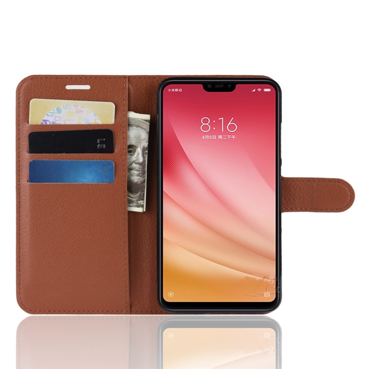 Litchi Texture Wallet Leather Cover Protector for Xiaomi Mi 8 Lite / Mi 8 Youth (Mi 8X) - Brown-5