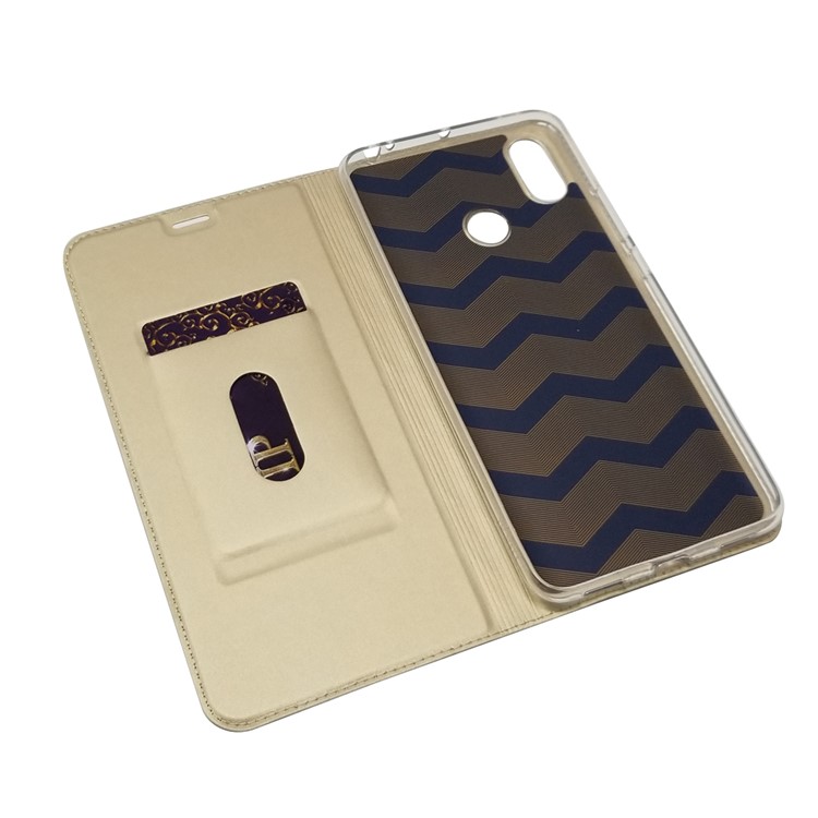 Auto-absorbed Card Holder Leather Stand Mobile Shell for Xiaomi Mi Max 3 - Gold-5