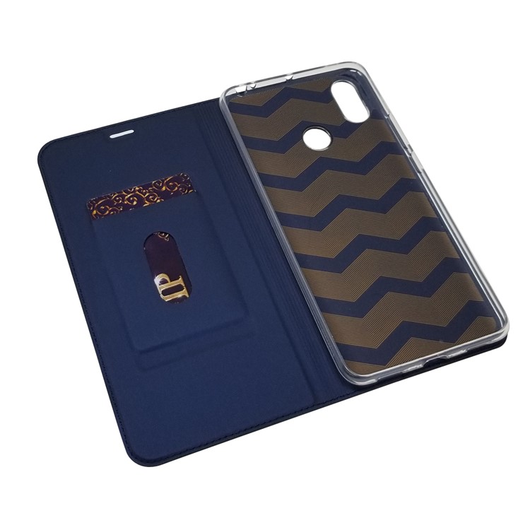 Card Holder Leather Auto-absorbed Stand Mobile Casing for Xiaomi Mi Max 3 - Dark Blue-5