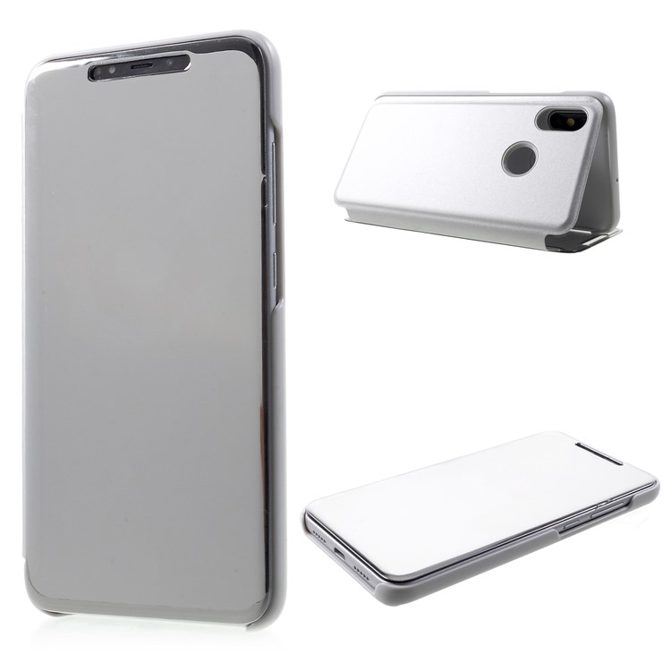 View Window Plated Mirror Surface Leather Stand Case for Xiaomi Mi 8 Pro - Silver-1